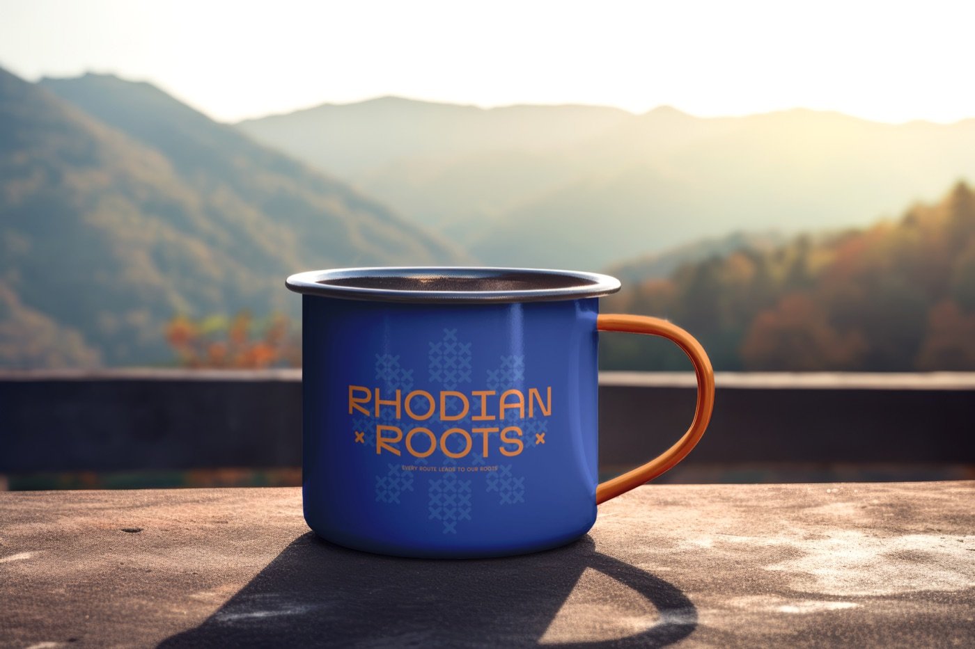Rhodian Roots enamel mug