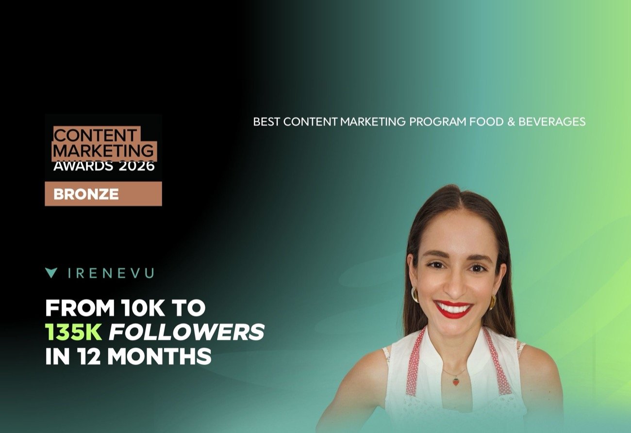 Irene Voulkou smiling, with the Bronze badge of the Content Marketing Awards 2026